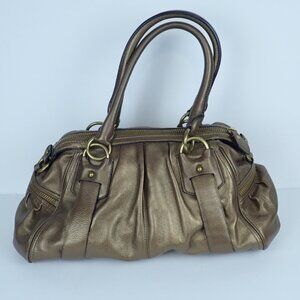BANANA REPUBLIC Metallic Gold Large Leather Satchel Shoulder Bag